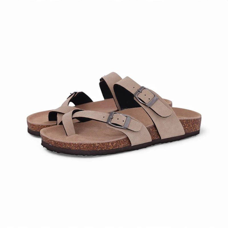 Mules Double Bride à Maintien Orteil Marrons Clair