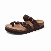 Mules Double Bride à Maintien Orteil Marrons Foncées