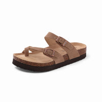 Mules Double Bride à Maintien Orteil Plateforme Marrons Clair