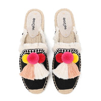 Mules Espadrilles Noire à Pompons