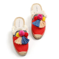 Mules Espadrilles Rouge à Pompons