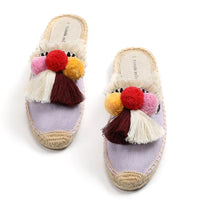 Mules Espadrilles Violette à Pompons