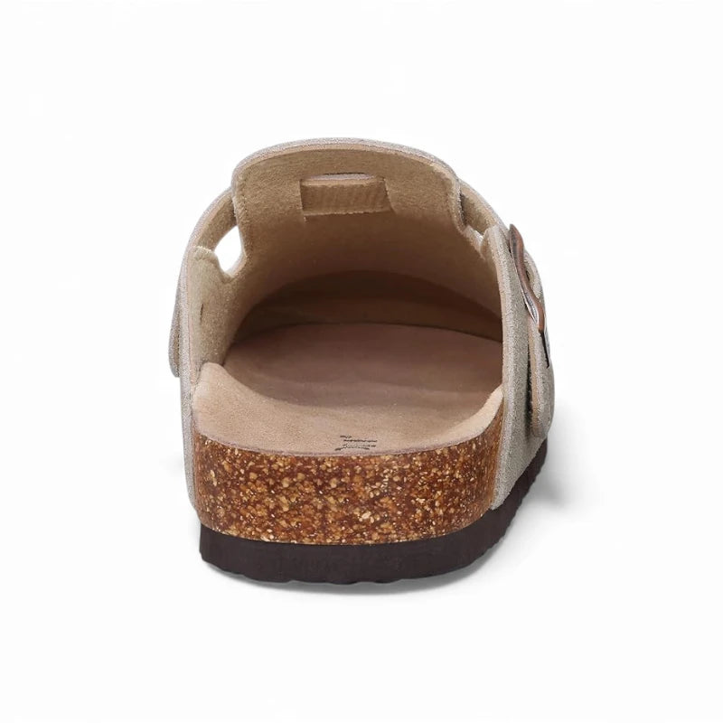 Sabot homme gris arrière découvert semelle anatomique liège granulé visible