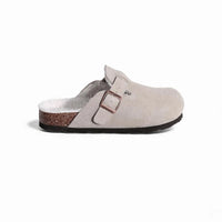 Mules Sabots Gris Fourrés en Cuir Femme