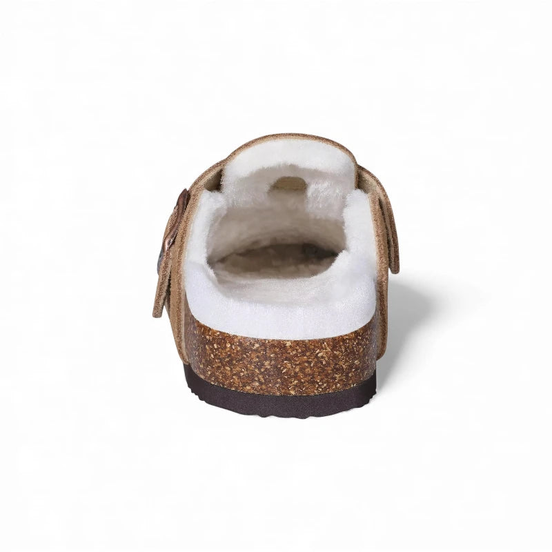 Mules Sabots Marrons Clair Fourrés en Cuir Femme