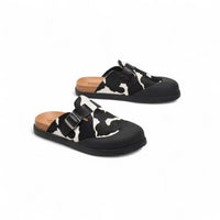Mules Vache Noir et Beige