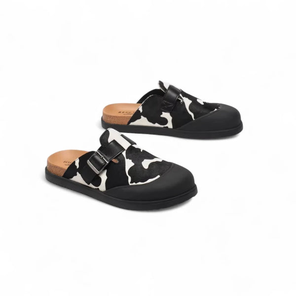 Mules Vache Noir et Beige