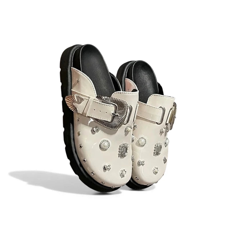 Sabots Cloutés Femme Blanc Style Cristal
