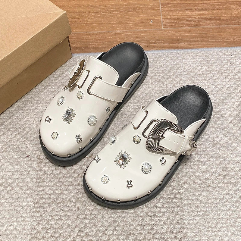Sabots Cloutés Femme Blanc Style Cristal