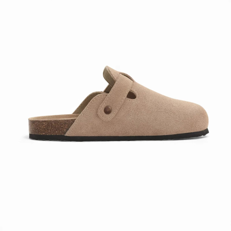 Sabots masculin daim beige clair flanc extérieur bouton pression latéral