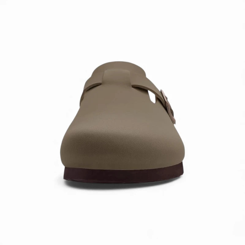 Sabots Mules en Cuir Marron Femme