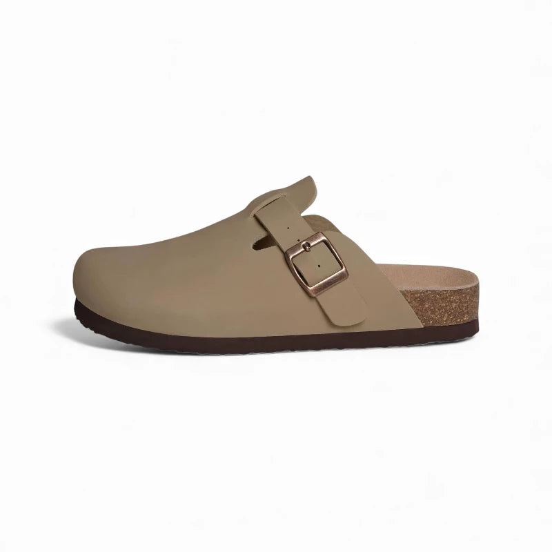Sabots Mules en Cuir Taupe Femme