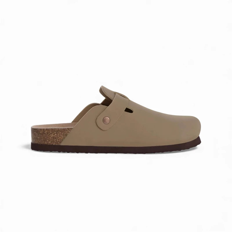 Sabots Mules en Cuir Taupe Femme