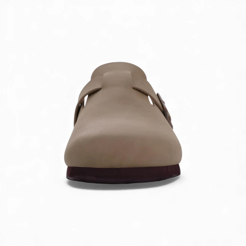 Sabots Mules en Cuir Taupe Femme