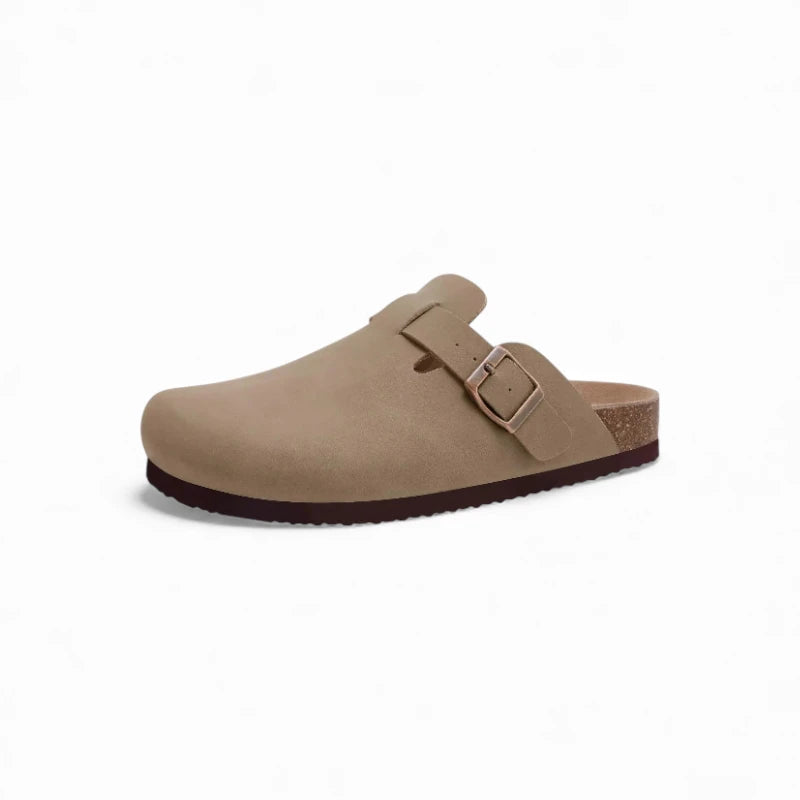 Sabots Mules en Cuir Taupe Femme