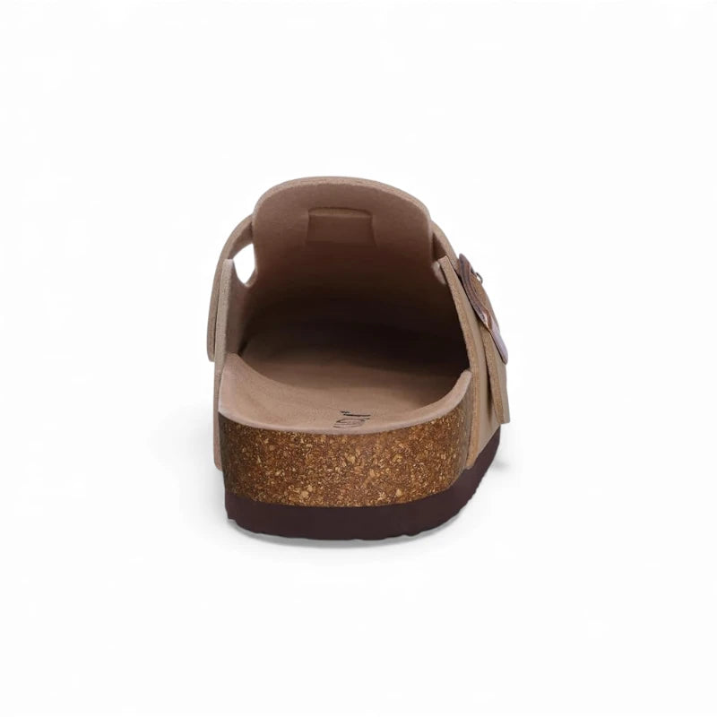 Sabots Mules en Cuir Taupe Femme