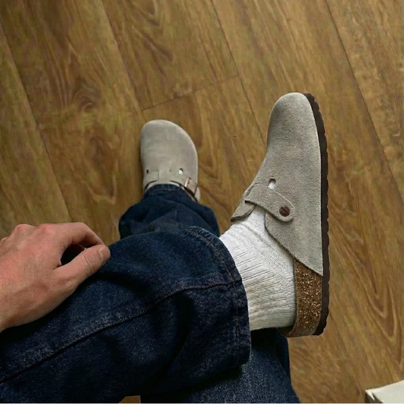 Mules Sabots Gris en Cuir Femme