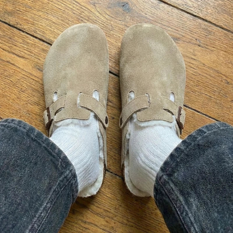 Sabots Hiver Beige Femme en Daim